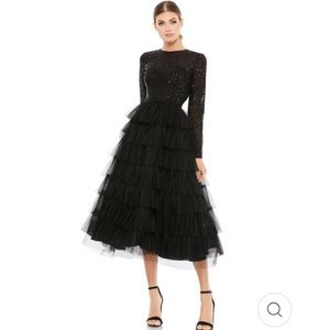 Mac Duggal Long Sleeves Ruffled Tiered Midi Dress